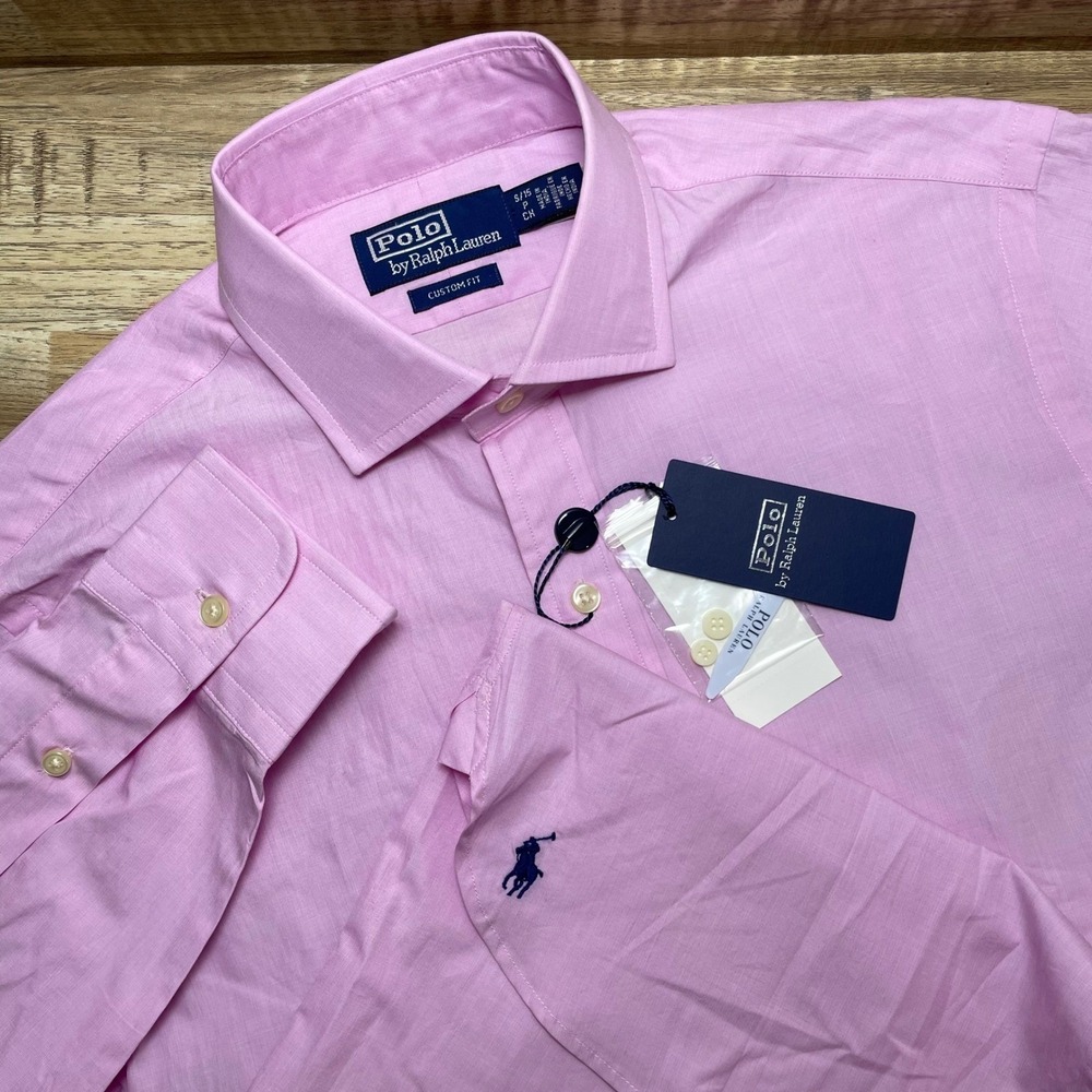 Polo‎ Ralph Lauren Long Sleeve Custom Fit Poplin Button Shirt Men Small 15 Pink